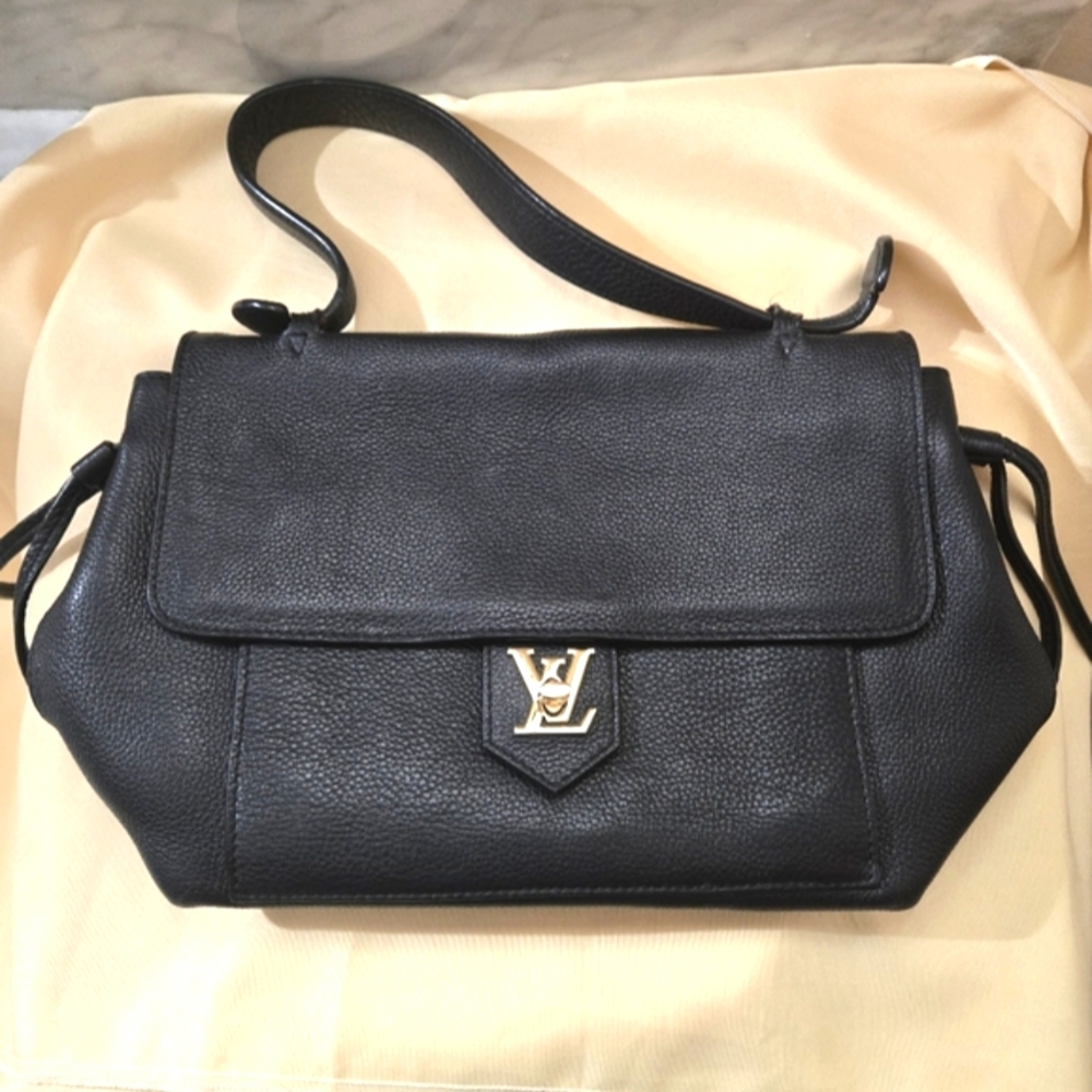Like New Louis Vuitton Lock Me Black  Calfskin w Gold Hardware Bag + Dustbag